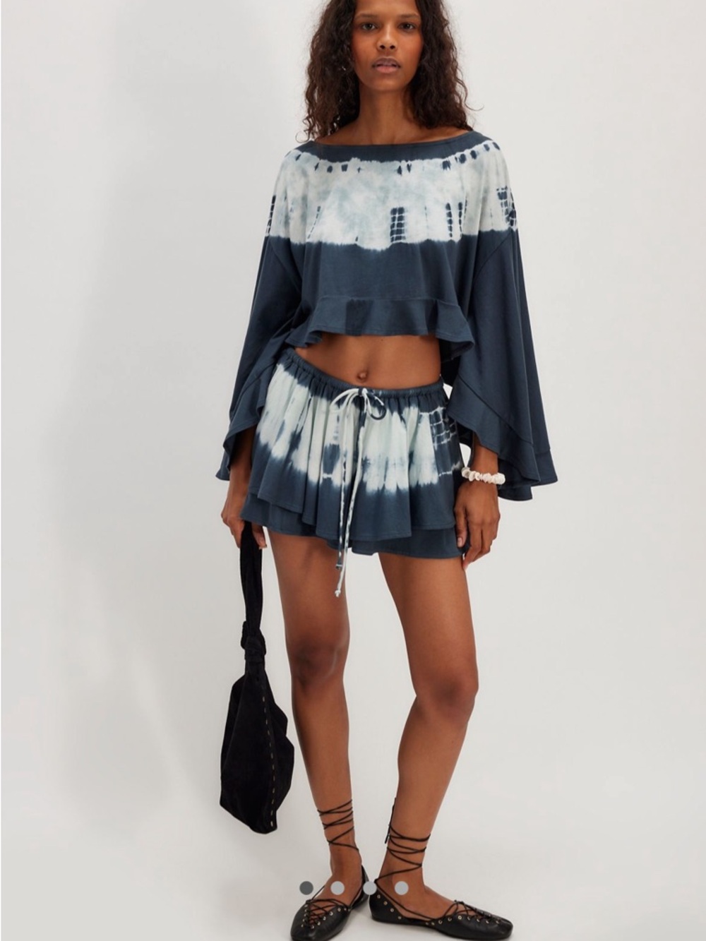 Free People Navy and White Tie-Dye Ruffle Skirt Set